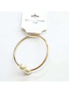 NWT Studio Works Pearl Pearl Open Cuff Bracelet Gold / White 3"